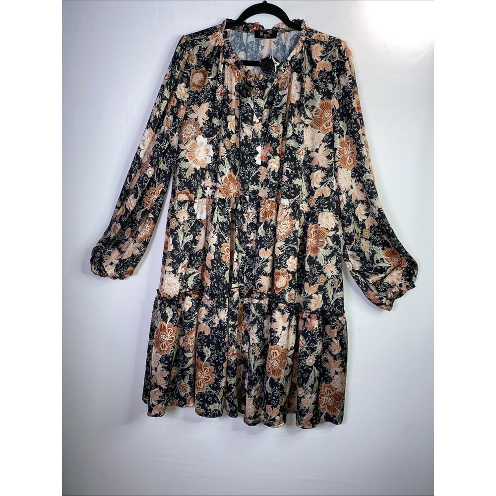 Meritt Floral Tiered Babydoll Long Sleeve Mini Dress Size Small Short Dress 1xl